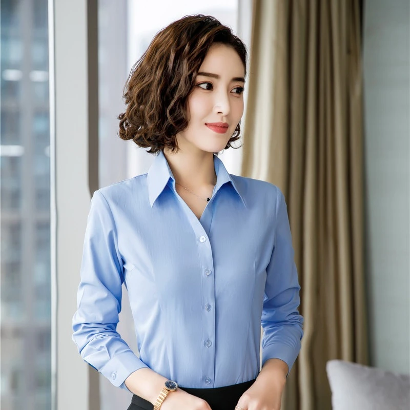 

Novelty Blue Fashion OL Styles Long Sleeve Blouses and Shirts for Women Business Work Wear Ladies Office Tops Clothes Blouse