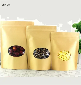 

11x16cm 50pcs self stand kraft paper bag with oval window kraft bag for dry food bean coffeee underwear socks storage bag