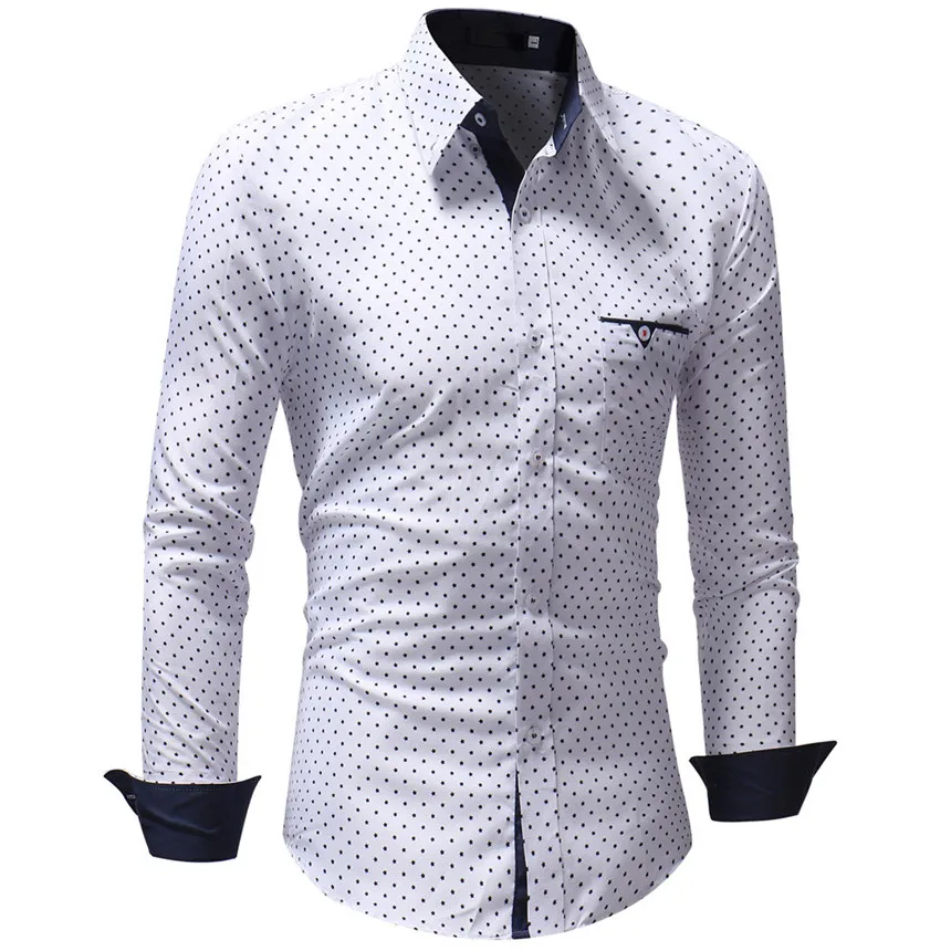 KLV, Мужская Осенняя Повседневная официальная приталенная рубашка в горошек с длинным рукавом, топ, блузка, теплая рубашка с рукавом, рубашки в британском стиле