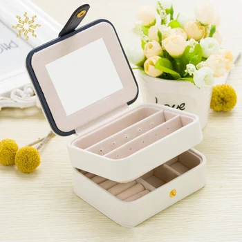 

Two Layers Jewelry Organizer Box With Mirror Storage Jewellery Box For Ring Necklace Earrings Portable Makeup Jewelry Case