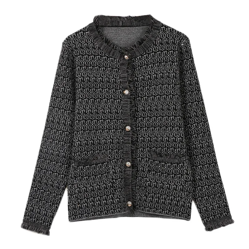 BabYoung Autumn Winter New Women's Long-sleeved Round Neck Bird Plaid Loose Knitted Cardigan Coat | Женская одежда