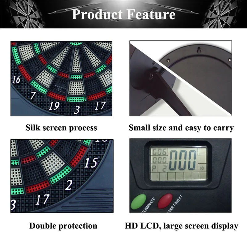 Powered Dartboards Soft Tip Dart Board with HD LCD Display and 3 Plastic Tip Darts Electronic Dartboard Battery