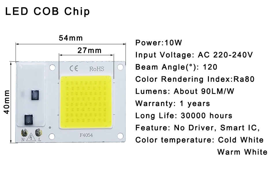COB LED lamp Bead Chip AC 220V LED Bulb 10W 20W 30W 50W IP65 High Power Smart IC DIY Flood light Bulb Spotlight Outdoor Chip