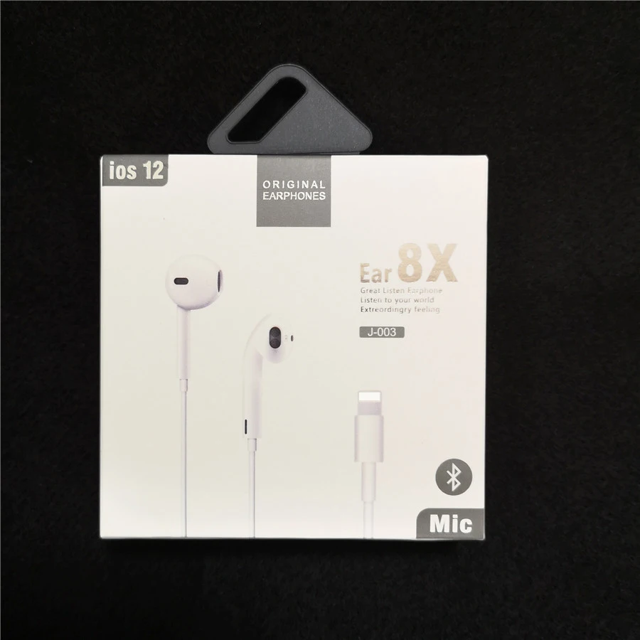 100 шт./лот Проводные bluetooth-наушники для iphone lightning Кабель в ухо наушники для iphone 7 8 Plus X XR XS max с микрофоном