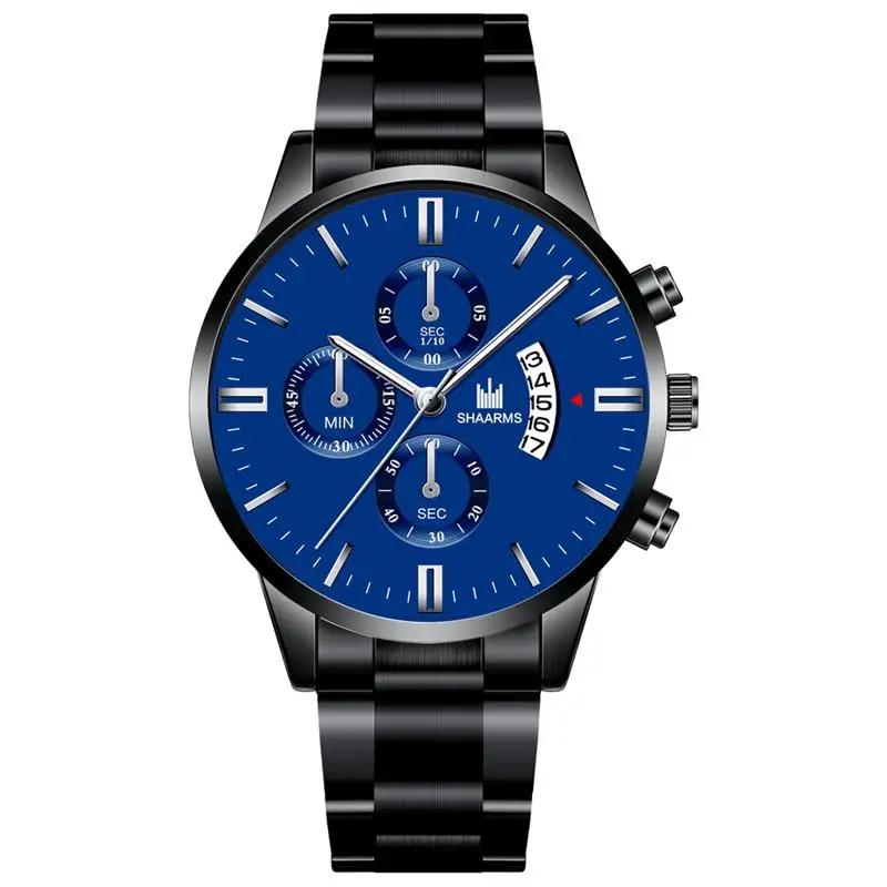 

Men Black Blue Date Watch Luxury Stainless Steel Band Quartz Wristwatch Male Business Watches Fashion Sport Clock Reloj Hombre