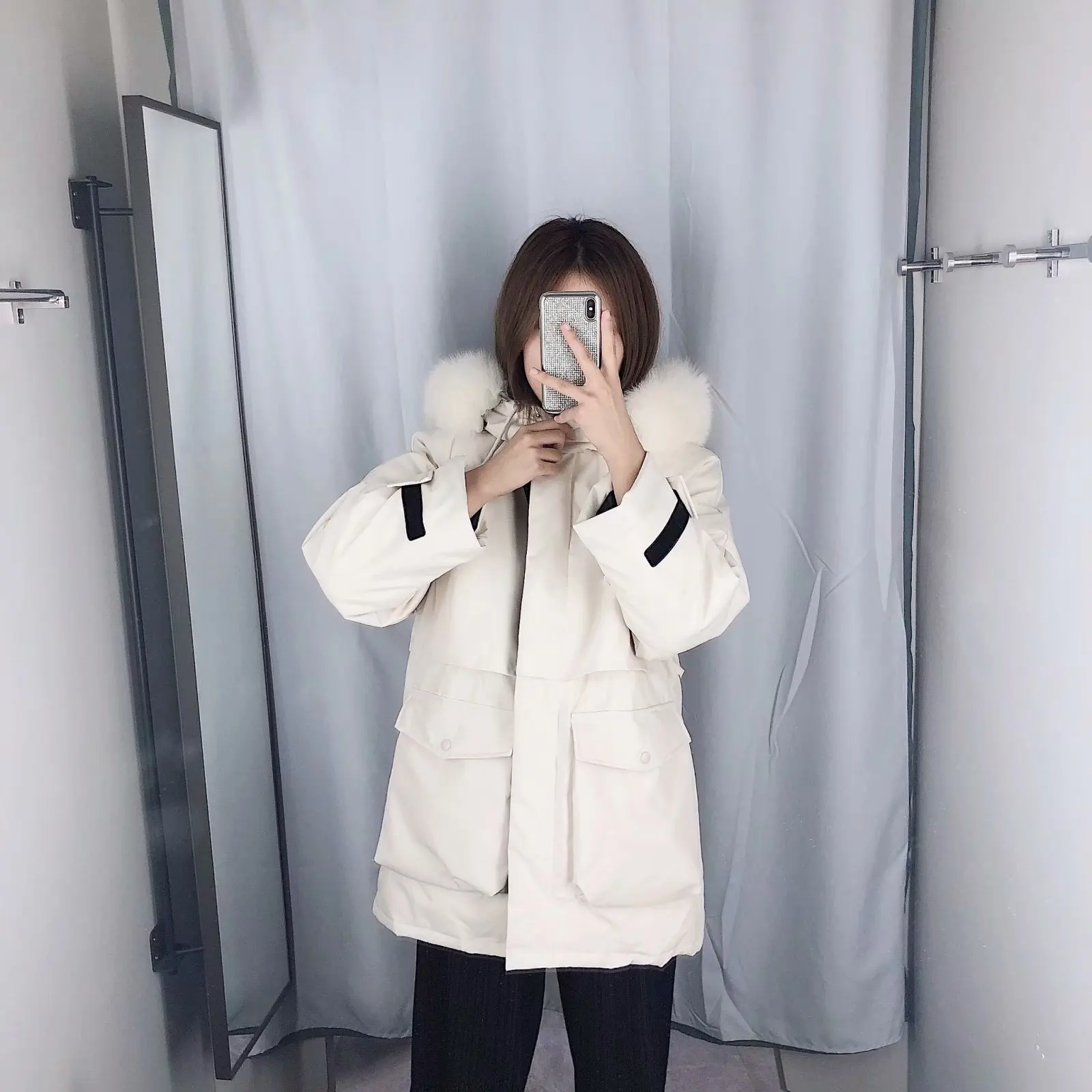 Куртка-пуховик Для женщин Новая зимняя Южная Корея Slim Fit для похудения Короткие Над Размеры d воротник из натурального меха, обхват талии облегающие большой Размеры фа