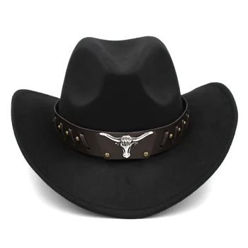 

Mistdawn Womem Men Wool Blend Western Cowboy Hat Wide Brim Cowgirl Jazz Sombrero Cap Tauren Leather Band