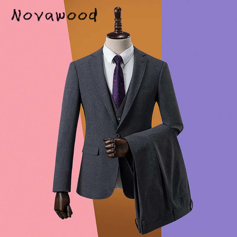Novawwood серый мужской костюм, приталенный мужской костюм из трех предметов, смокинг, деловые мужские свадебные костюмы