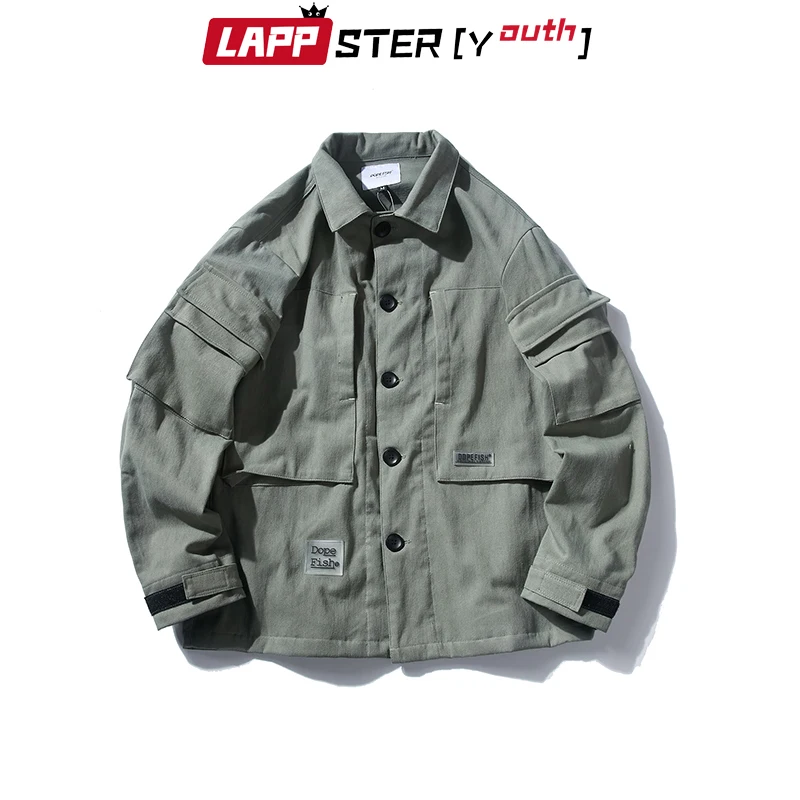 

LAPPSTER Black Streetwear Windbeaker Cargo Jacket 2019 Mens Armygreen Jackets And Coats Male Vintage Kpop Black Fashions Jacket