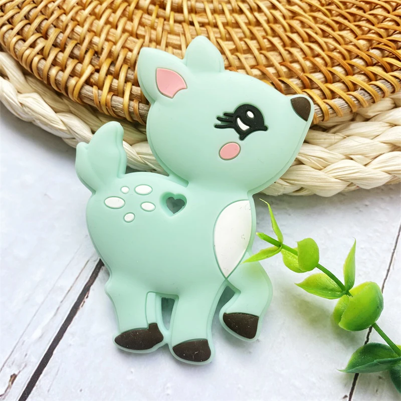 1pcs 새끼 사슴 실리콘  Teether 설치류  젖니가 남 장난감 씹을 수있는 동물 모양  제품 간호 선물
