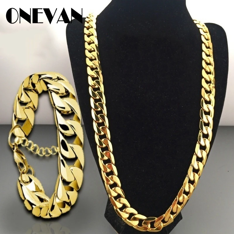 

Fashion Hip Hop Chains Necklace&Bracelet Set Gold Plating Curb Cuban Long Necklace DIY Chain Charm Punk Style Men Women Jewelry