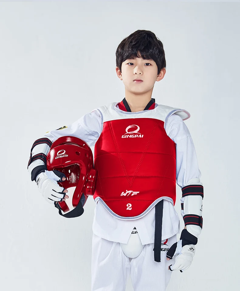 Wholesale WTF approved Taekwondo protectors suite Helmet chest shin arm guards Child karate headgear MMA kick body hugo Helmets