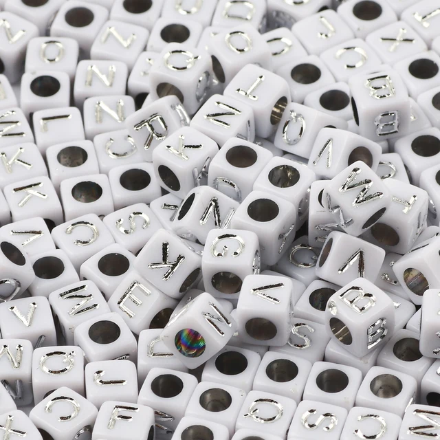 7mm White And Gold Mixed Letter Acrylic Beads Round Flat Alphabet Loose Beads For Jewelry Making Handmade Diy Bracelet Necklace B06415 6mm