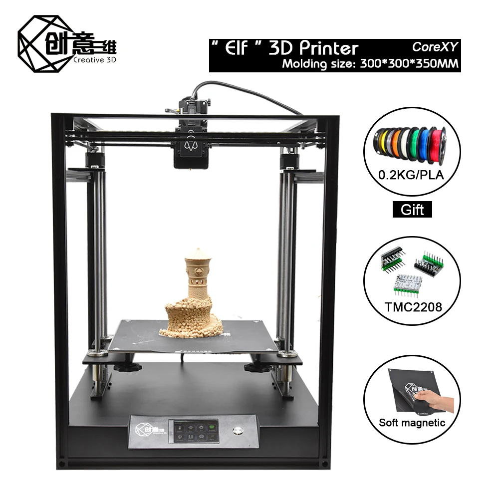 

Creative3D CoreXY structure Remote Elf 3D printer,High-precision Aluminium Profile Frame Big Area Kit double Z axis automatic r