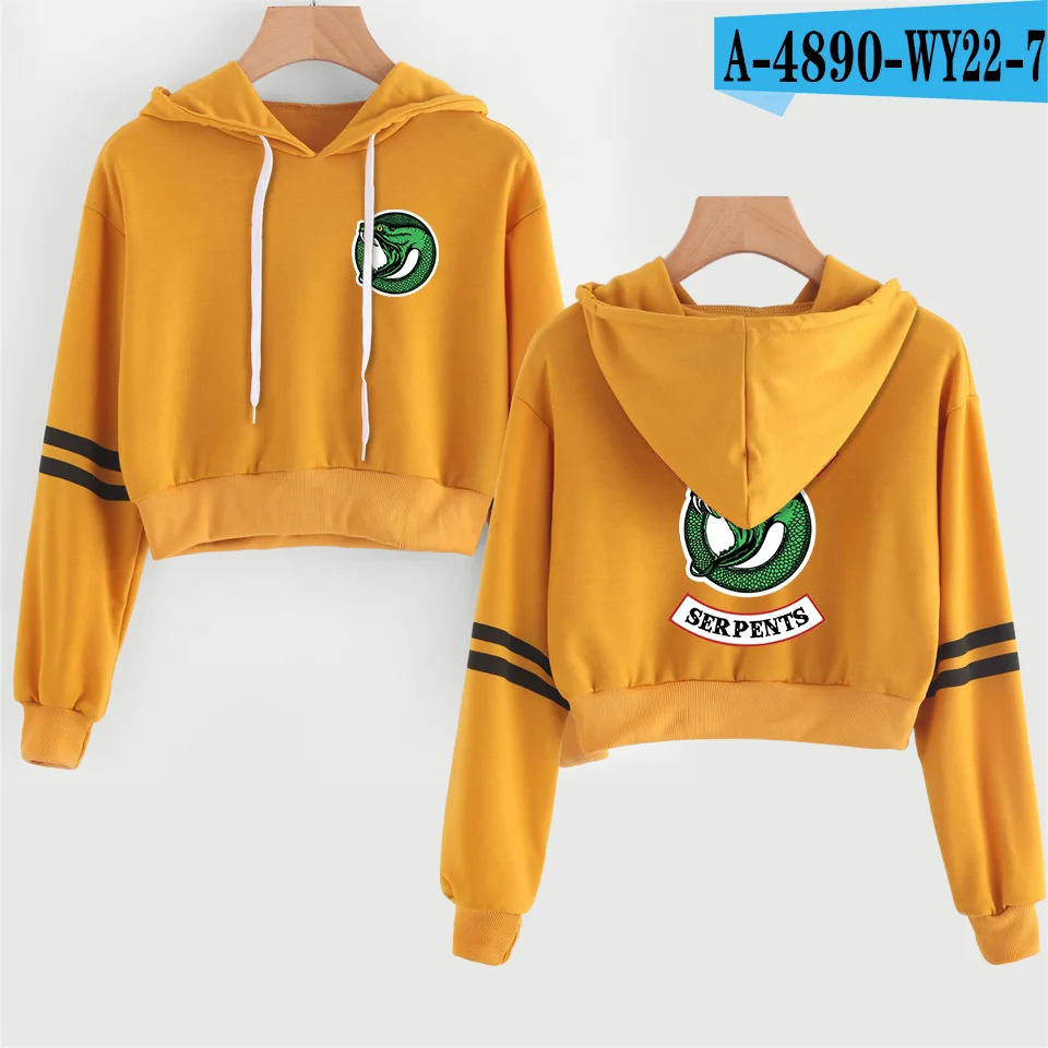 Женский пуловер с укороченным топом sudadera, толстовка с капюшоном, укороченная толстовка, женские повседневные толстовки, одежда для ривердейла