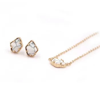 

2020 New Fashion Small Five Sides Dichroic Man Made Black White Marble Stone Pendant Necklace for Women