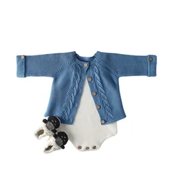 Ensemble 2 pièces pour bébé garçon et fille, manteau Cardigan tricoté en forme de feuille + laine tricotée, vêtements de ramper, printemps et automne 