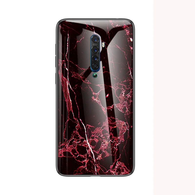 Red Auroras для OPPO Reno 2 Чехол из закаленного стекла мягкая силиконовая рамка чехол с мраморным принтом для Reno 2F 2Z чехол - Цвет: Red