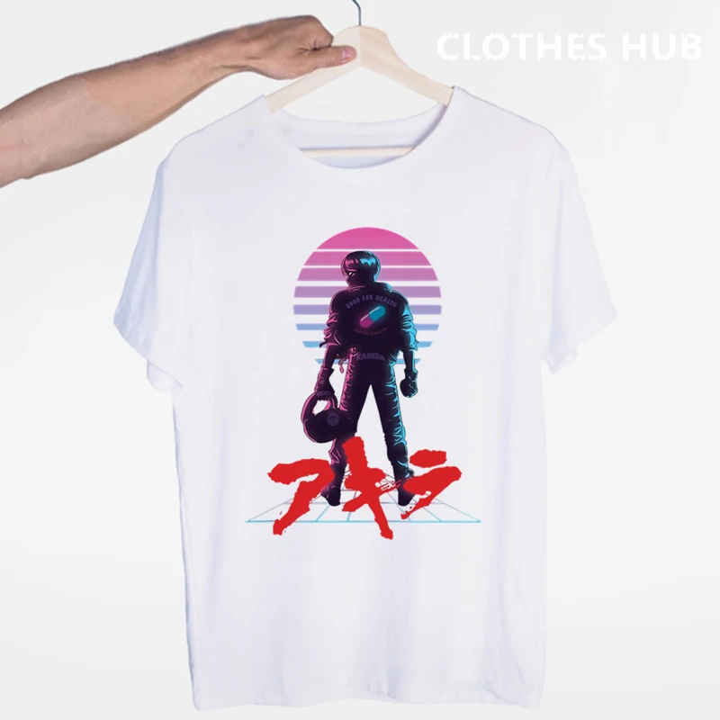 Akira Synthwave футболка мужская с коротким рукавом летняя модная футболка Повседневная белая футболка модная футболка с круглым вырезом топы - Цвет: Черный