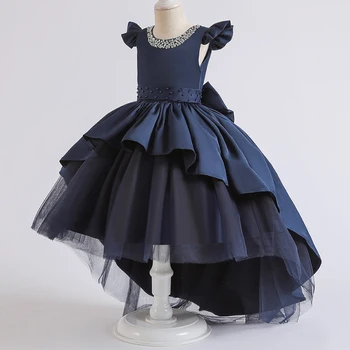 

Flower Girl Satin Beaded Tuxedo Dresses 2020 New Wedding Party Dress for Girl Prom Party Flower girl Princess Dress With Sequins