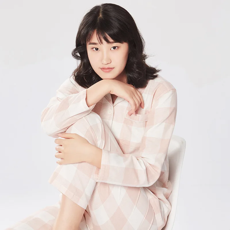 

Sanderala Новинка 100% хлопок женские и мужские зимние пижамы наборы полная длина Удобная Пижама клетчатая с отложным воротником белье