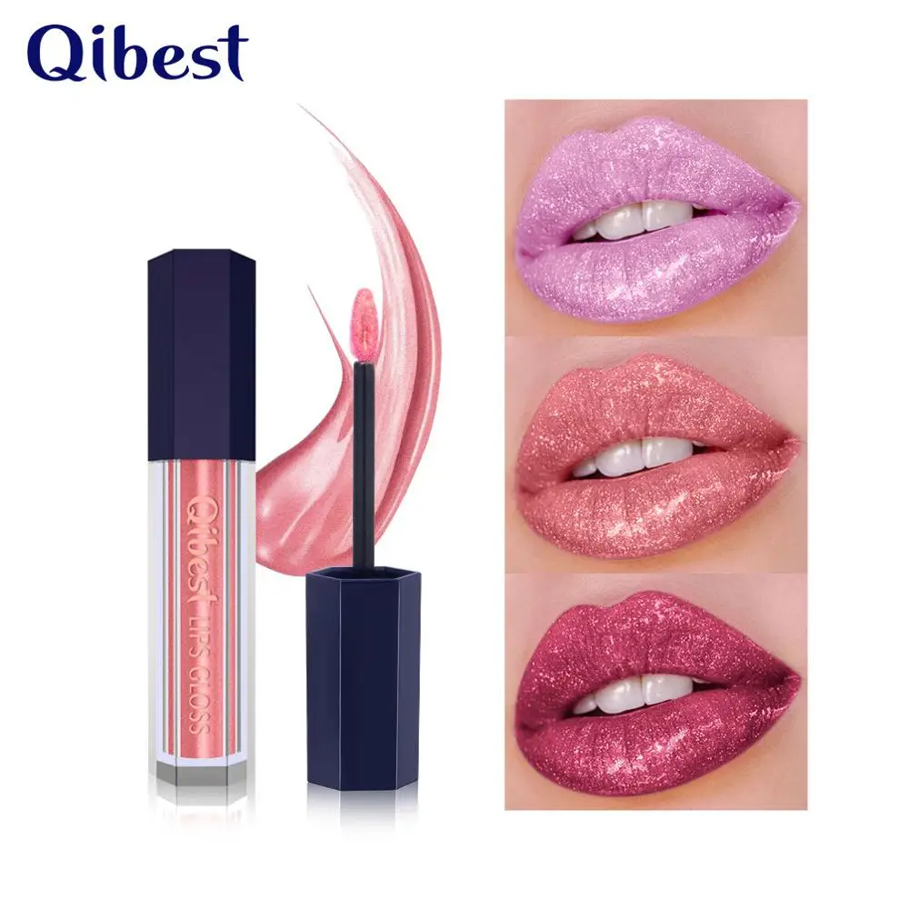 

Qibest Glitter Shimmer Lipstick Waterproof Moisturizer Diamond Lip Tint Sexy Liquid Lip Gloss Pigment Black Red Lip Paint