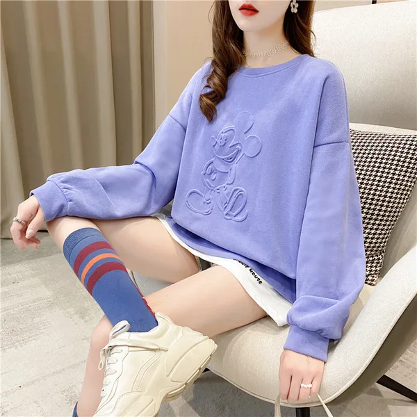 2020 O-neck Women Hoodies Disney Mickey Mouse Tops Sweatshirts Kawaii Fashion Fake Two Piece Female Clothes Lady | Женская одежда