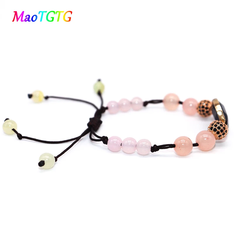 MaoTGTG, регулируемый женский браслет, 8 мм, розовое золото, циркон, 19x14 мм, синие песочные бусины, браслеты для женщин, модные подарки