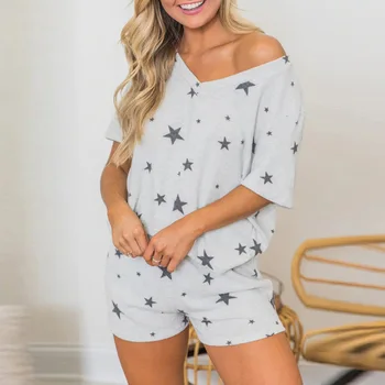 

2020 Europe and the United States New Ladies Clothing Two-Piece Summer Five-Star Printing Casual Pajamas 45030