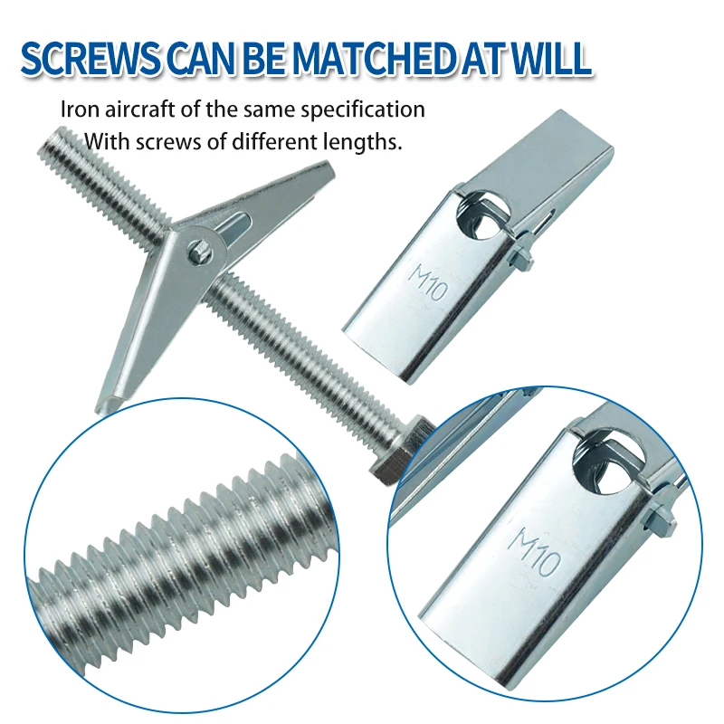 LUHUICHANG 5PCS M4 M5 M6 M8 M10 Plasterboard hollow wall cavity wall fixing spring toggle anchor with screw
