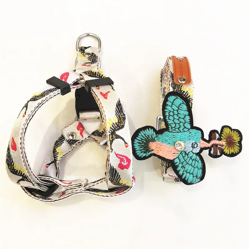 

New Products Japanese Style And Wind Embroidered Wear-Resistant Pet Harness Dog Neck Ring Hand Holding Rope Chain