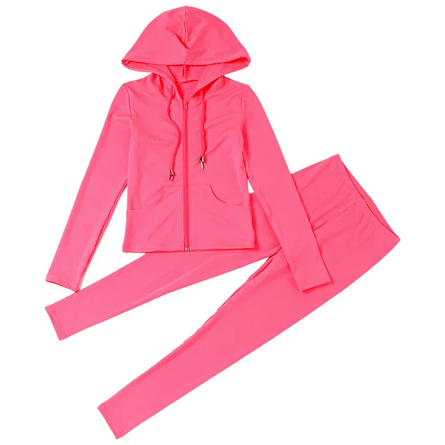 Tracksuit Women 2 Piece Set Fitness Plain Color Zipper Up Hoodies Skinny Leggings Sporty Sweatpants Matching Outfits Activewear rosy