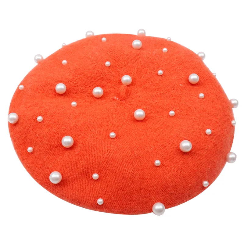 ZG125-668 CN Winter Luxury Wool Pearl Beret Women French Solid Vintage Berets Caps For Women Girl Cashmere Female Warm Hats - Цвет: ZG125-668