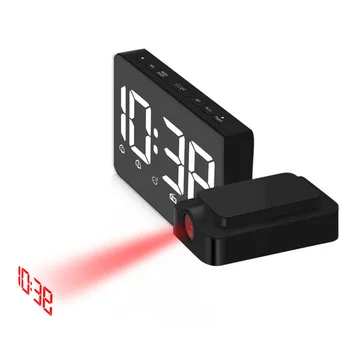 

New USB LED Projection Alarm Clock Dimmable FM Radio Digital Desktop Clock with Rotatable Projector Dual Alarm Clock Snooze Func