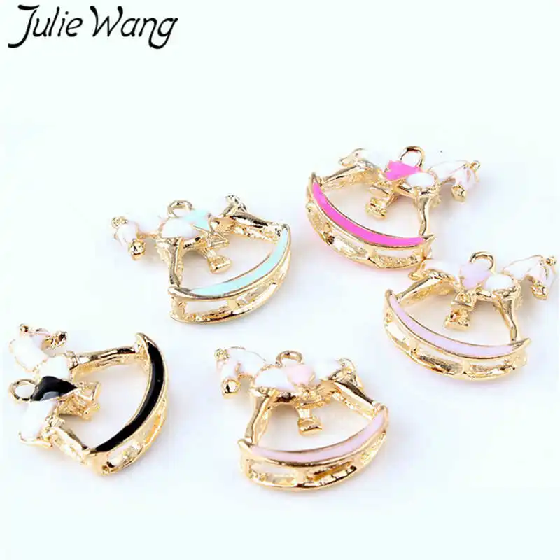 Julie Wang 5pcs Enamel Trojan Horse Charms Alloy Gold Tone Pendant Necklace Bracelet Jewelry Making Accessory | Украшения и