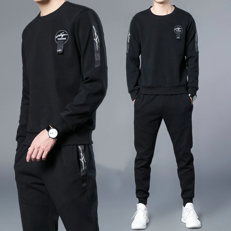 

Spring Autumn Men Teenager Outdoor Large Size Loose Cotton Running Casual Wear Mens Casual Fall Sports Suit Two-piece Set Jacket