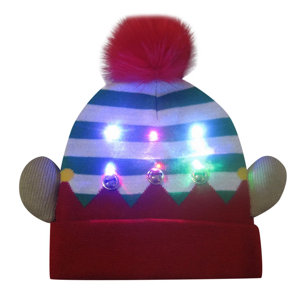 Шапка, цветная, веселая, Рождественская, новинка, светодиодный светильник, вязаная шапка, шапочка, Hairball, теплая шапка, подарки, Gorro Invierno - Цвет: F