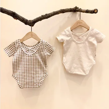 

Korean Children's Clothing Bodysuit 2020 Summer Models Boys and Girls Baby Boys Plaid Soft Cotton Bodysuit