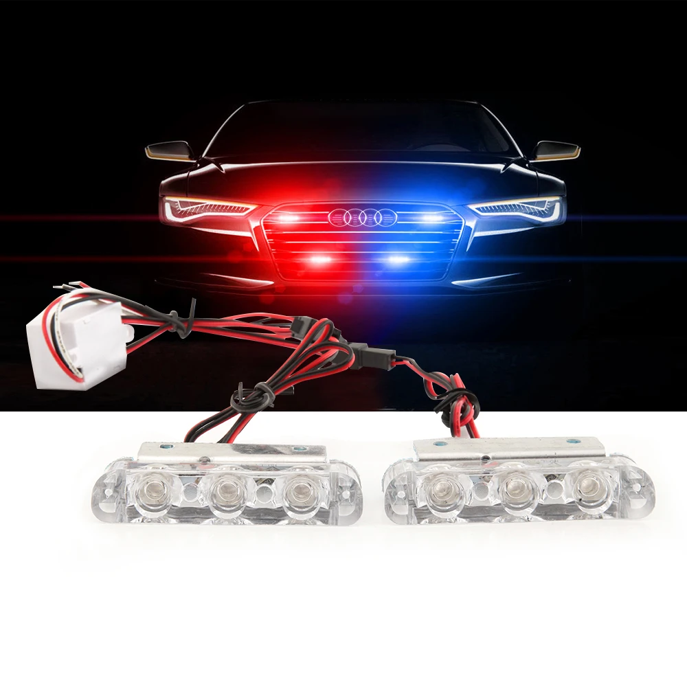MZORANGE 2pcs 3 Led 12V Police Flashing Warning Led Rear Brake Stop Led Lights Strobe Light Lamp police lights