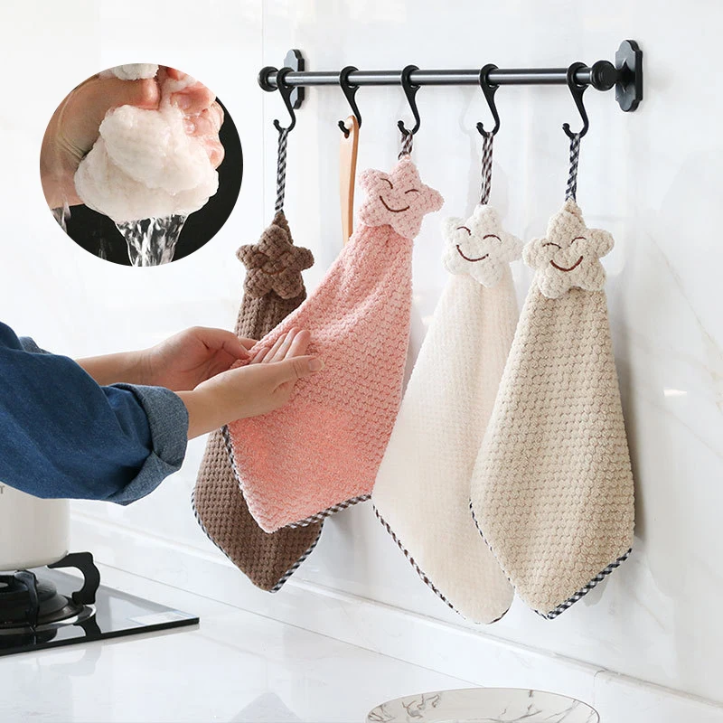 Towel Kitchen Supplies Superfine Fiber Strong Water Absorbing Towel Pineapple Lattice Hanging Coral Velvet Cartoon Towel