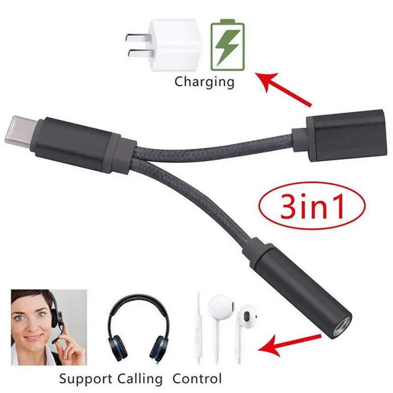 2-в-1 USB-C Тип C до 3,5 мм аудио Aux адаптер для наушников Lightning/кабель для Android samsung Тип-c аудио патч-корд 2-в-1 USB-C Тип C до 3,5 мм аудио Aux адаптер для наушников Lightning/кабель для Android samsung Тип-c аудио патч-корд