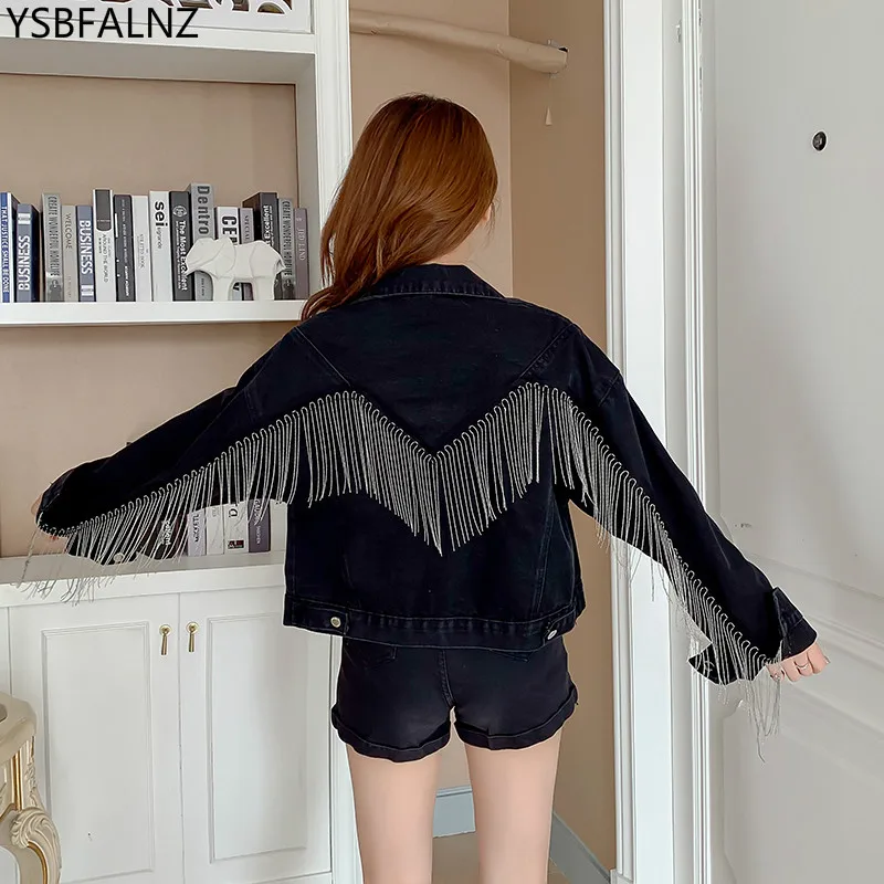 

Women Bat Sleeve Tassel Short Loose Denim Jacket Female Fashion Boyfrieds Outwear Spring Autumn 2020 Streetwear Black Jean Coat