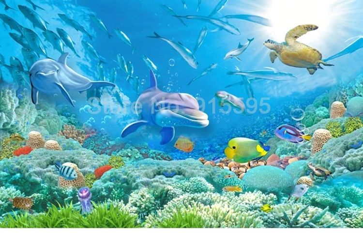 Custom Photo Underwater World 3D Dolphin Turtle Fish Coral Family Mural Living Room TV Background Wallpaper For Bedroom Walls 3D