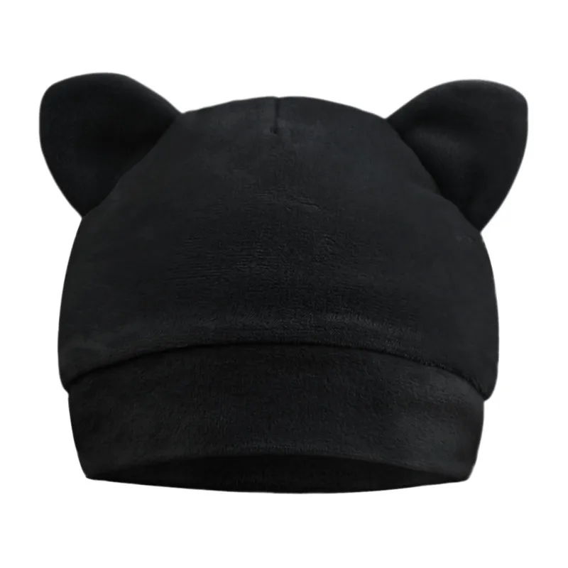 Black Cat Полиэфирная шапка для новорожденных девочек; мягкая шапка с хлопковой подкладкой для маленьких мальчиков; теплая удобная шапочка с милыми ушками для младенцев; сезон зима-весна - Цвет: Black Cat
