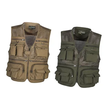 

2pcs Multi Pocket Fishing Mesh Vest Photo Camera Travel Zipper Waistcoat Jacket chaleco pesca pesca con mosca