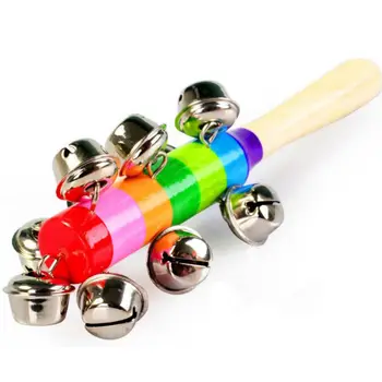 

1 Pcs Baby Wooden Rattle Rainbow Color Hand bell Baby Rattle Jingle bells Infant Shaker Rattle Educational Toys 2019