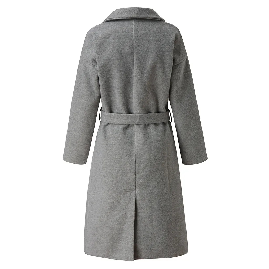 SAGACE Новое Женское однотонное пальто с пряжкой и длинным рукавом, женское свободное шерстяное пальто с отложным воротником, высокое качество
