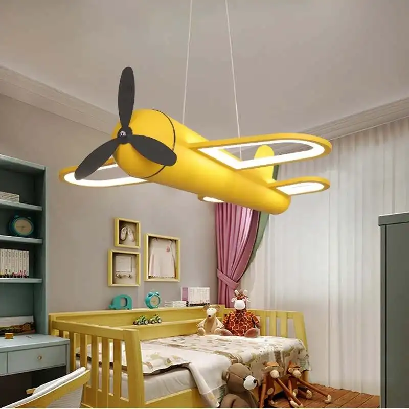 Modern led chandeliers light airplane blue yellow lights for children room kids baby boys lighting home chandelier lamp