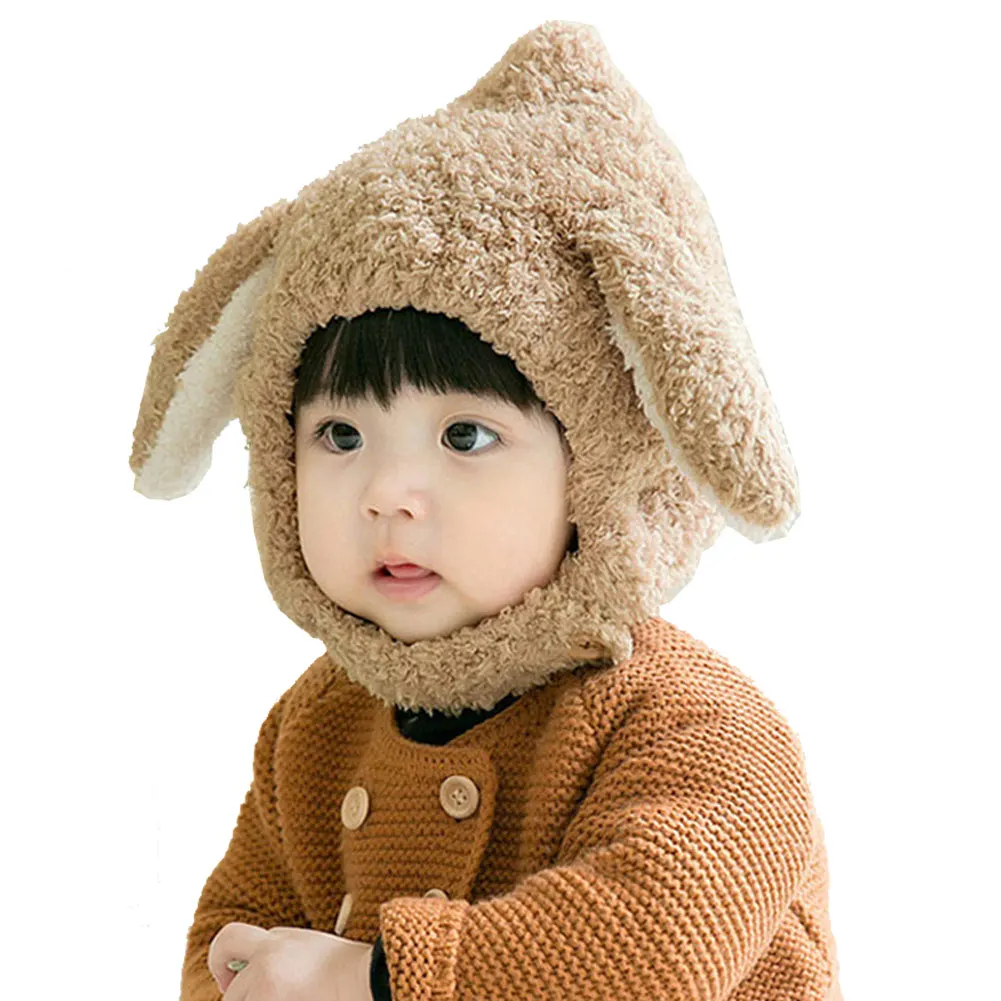 Khaki Осень-зима, милые зимние теплые шапки для маленьких девочек, защитная шапка с заячьими ушками, ветрозащитная, сохраняющая тепло, для младенцев, BS88 - Цвет: Khaki