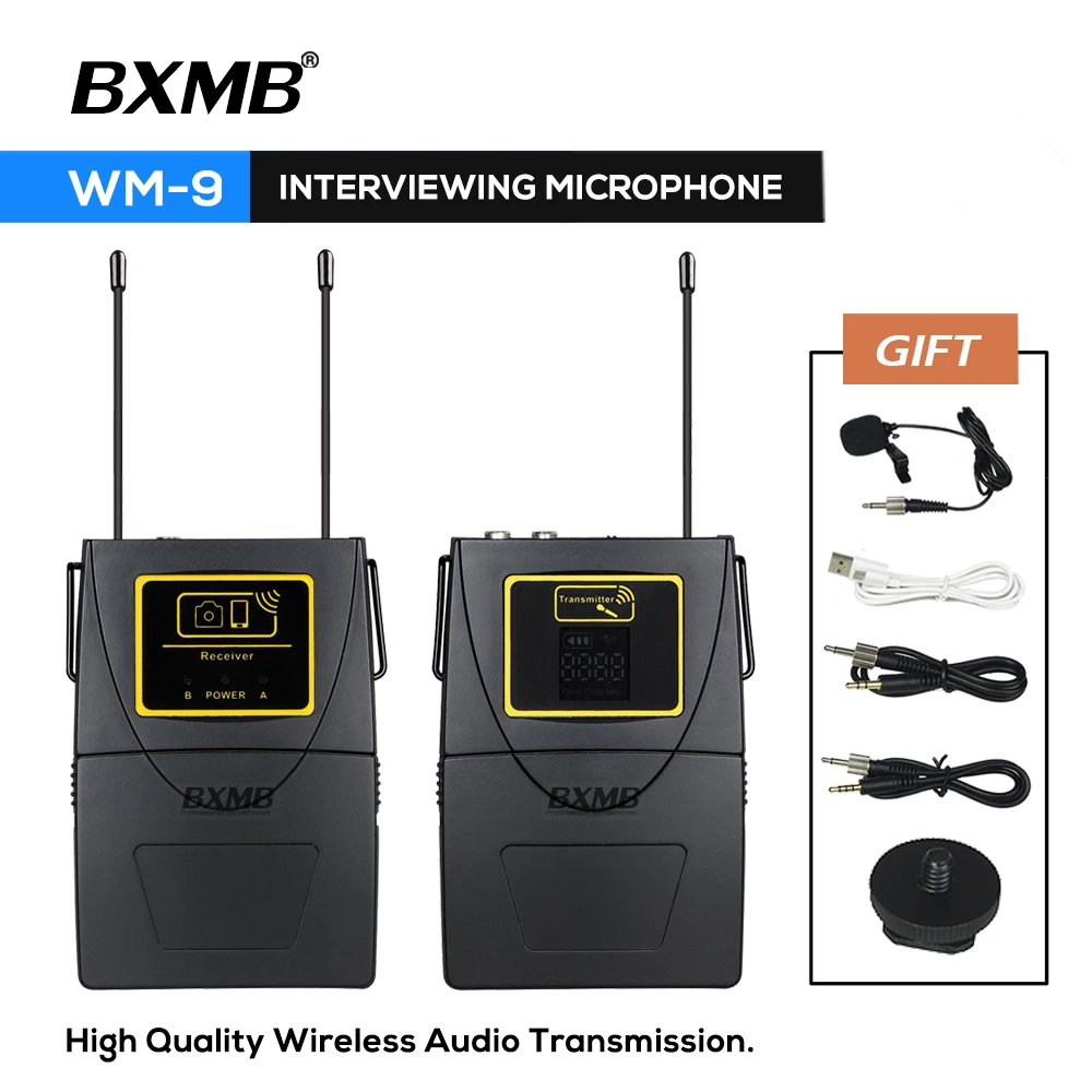 Professional DSLR Camera Wireless Microphone System WM9 Receiver with Lapel Mic WM-9 Transmitter Youtube Video Recording Stage |